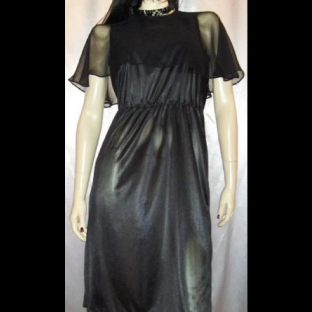 WICKED GOTH GLAM Sheer Black VTG 70s Disco Dress - Picture 5 of 5
